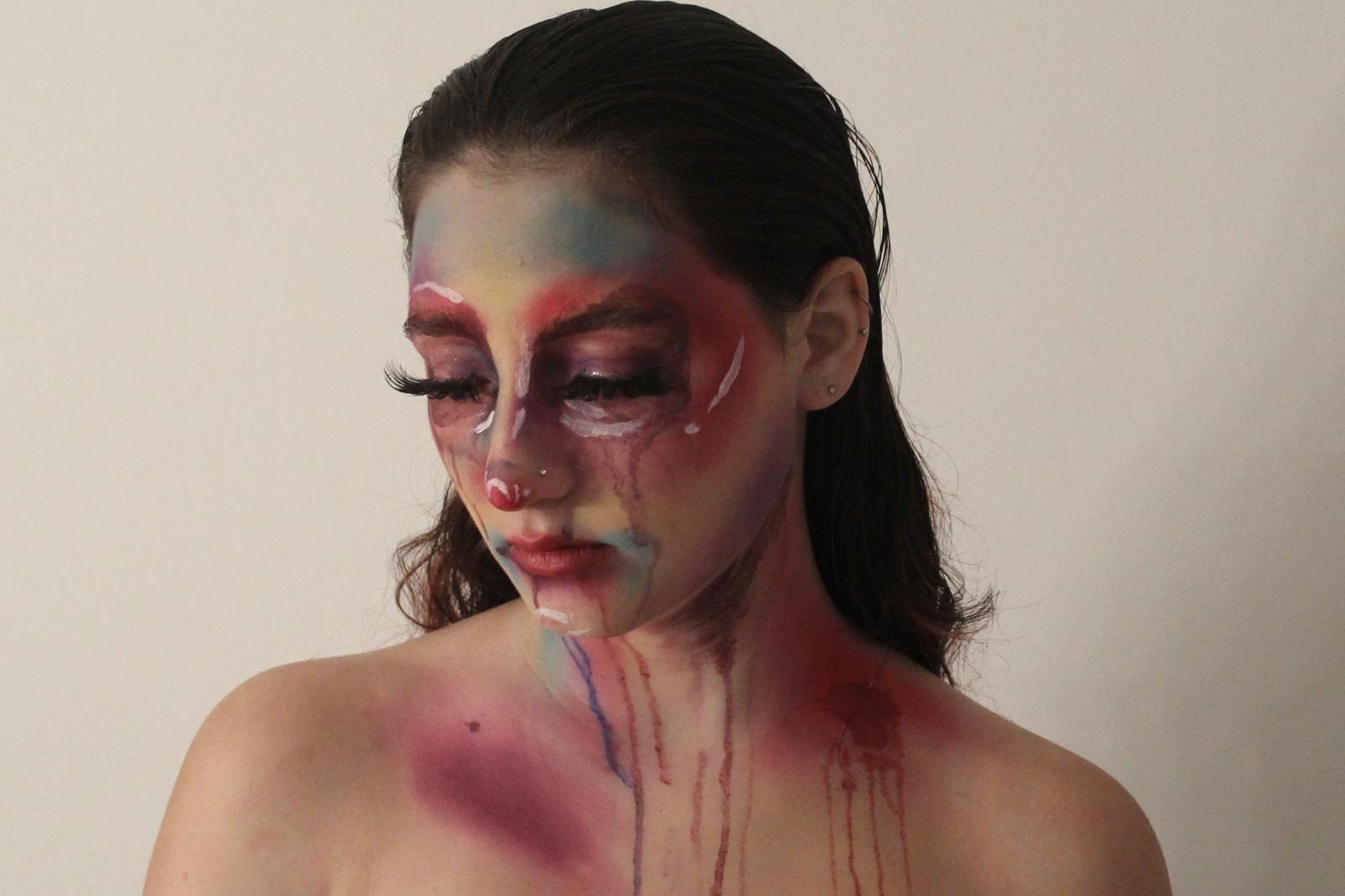 Abi Radomsky — creative colour-wash and paint-drip makeup portrait